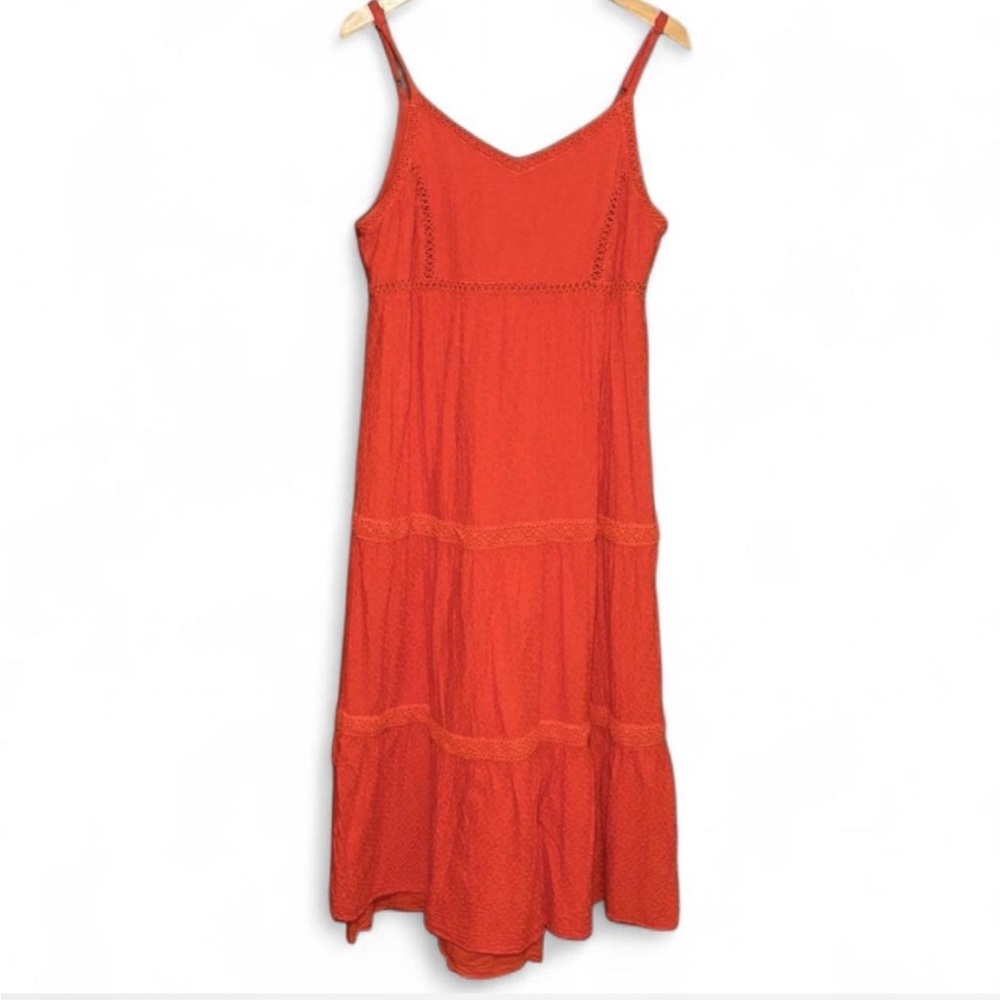 Joie Eyelet Lace Vibrant Orange Long Maxi Dress